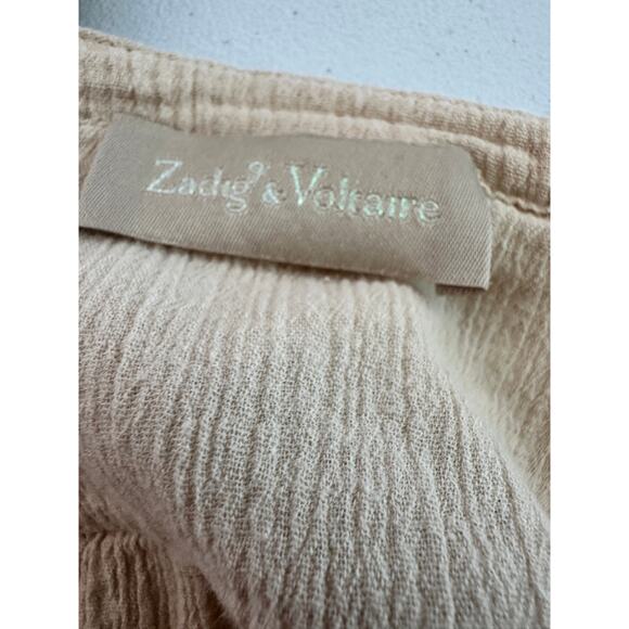 Zadig & Voltair Beige Gauze Henley Top LARGE Crinkle Cotton Designer $158 - Picture 4 of 5
